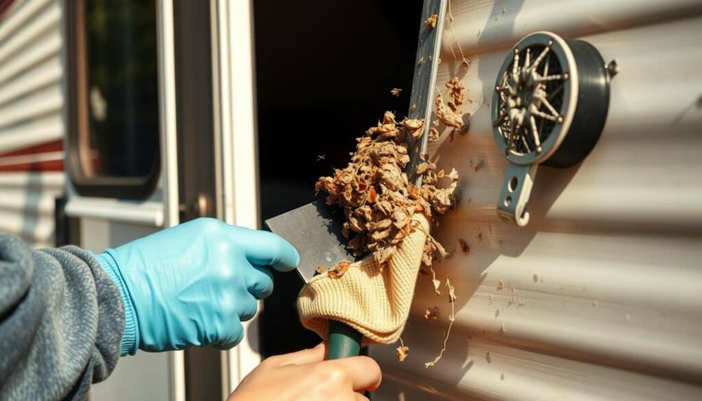 Verwijderen opgedroogde vogelpoep