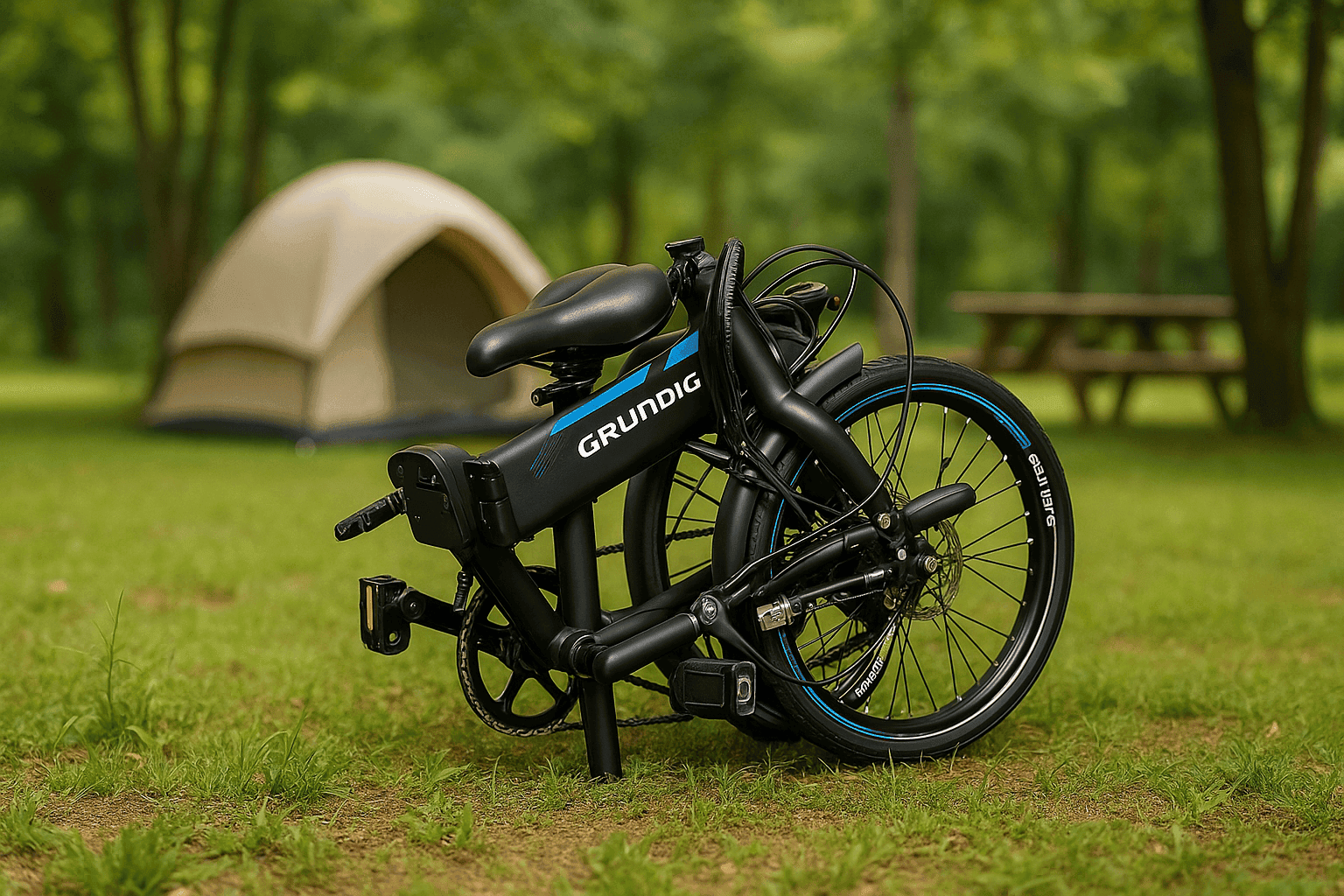 GRUNDIG E20 opgevouwen – compacte elektrische vouwfiets aanbieding