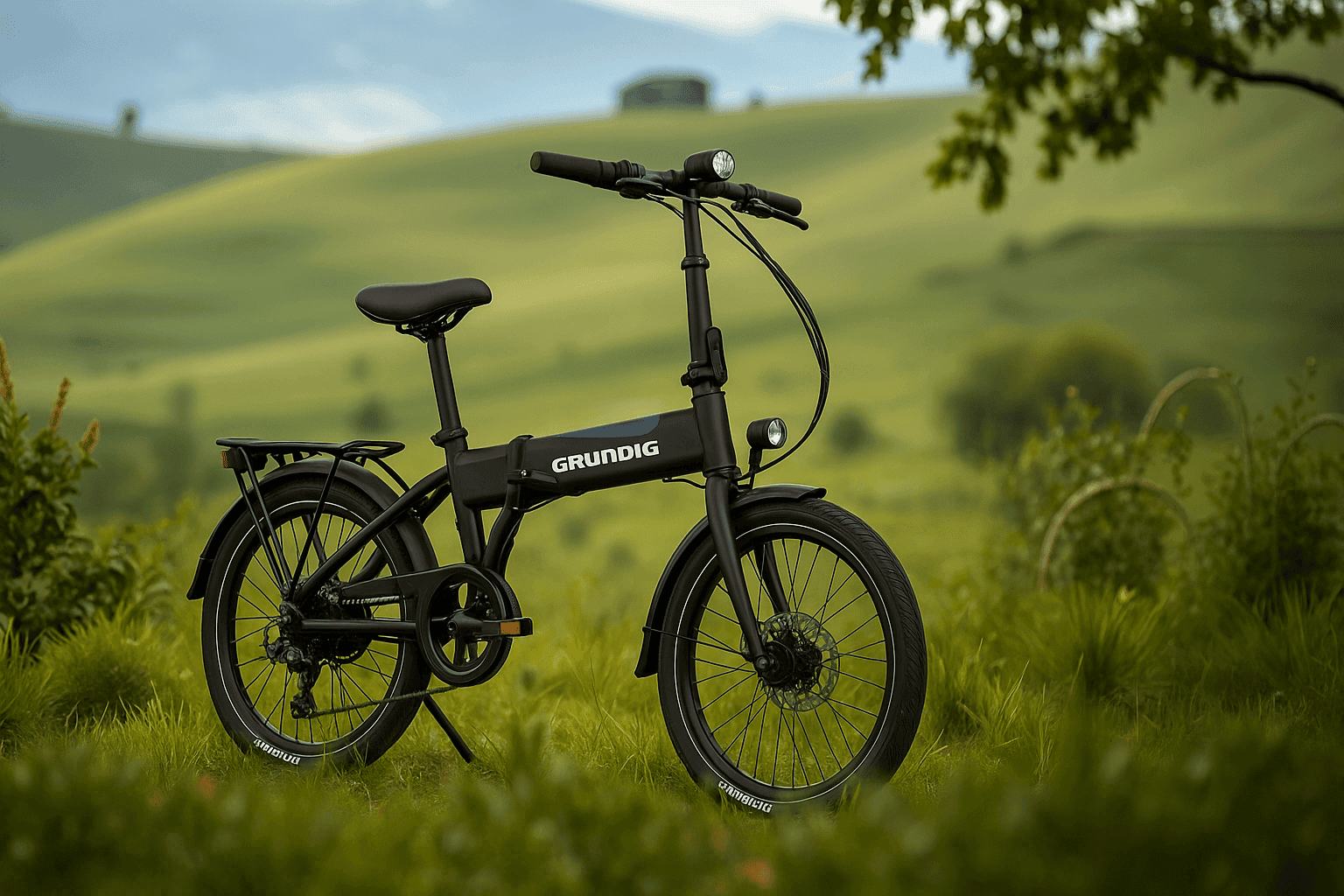 Elektrische vouwfiets goedkoop – GRUNDIG E20 zijaanzicht groen