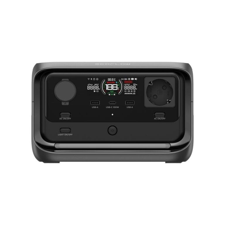 EcoFlow River 3 Plus powerstation van 286 Wh, vooraanzicht met display