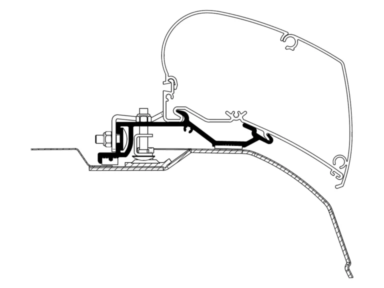 Montageschema van Thule: doorsnede van een dakadapter op het dak van een Fiat Ducato