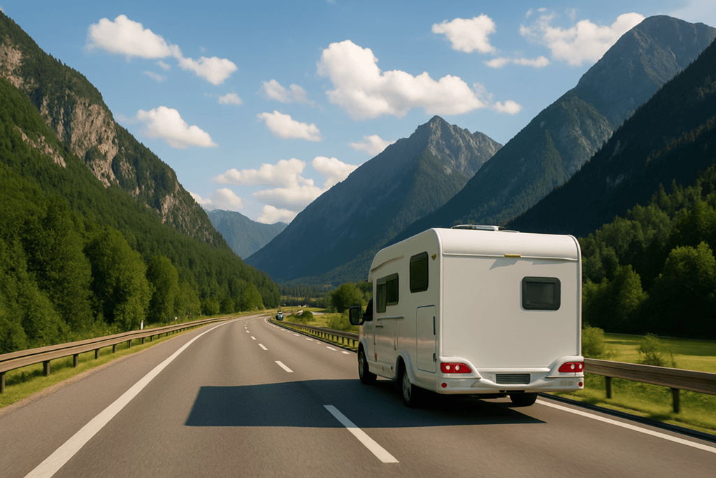 Camper op een Oostenrijkse snelweg in het Inntal in Tirol
