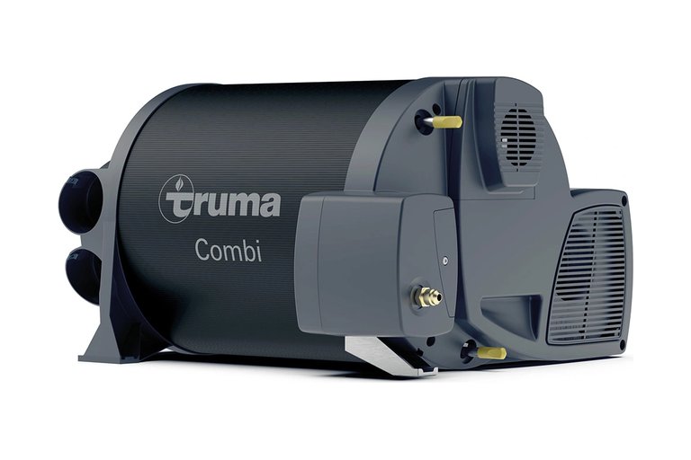 Camper verwarming Truma Combi: gaskachel met ingebouwde boiler die warme lucht door de camper blaast