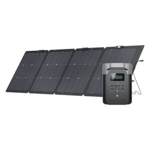 EcoFlow Delta 2 met uitgevouwen bifaciaal zonnepaneel van 220 W