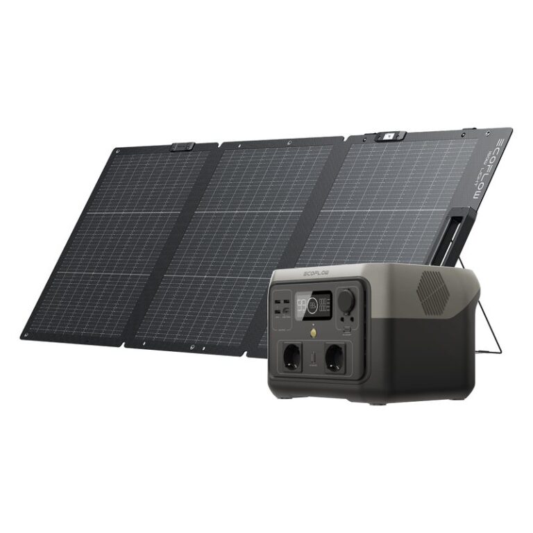 EcoFlow River 2 Max met uitgevouwen zonnepaneel van 160 W