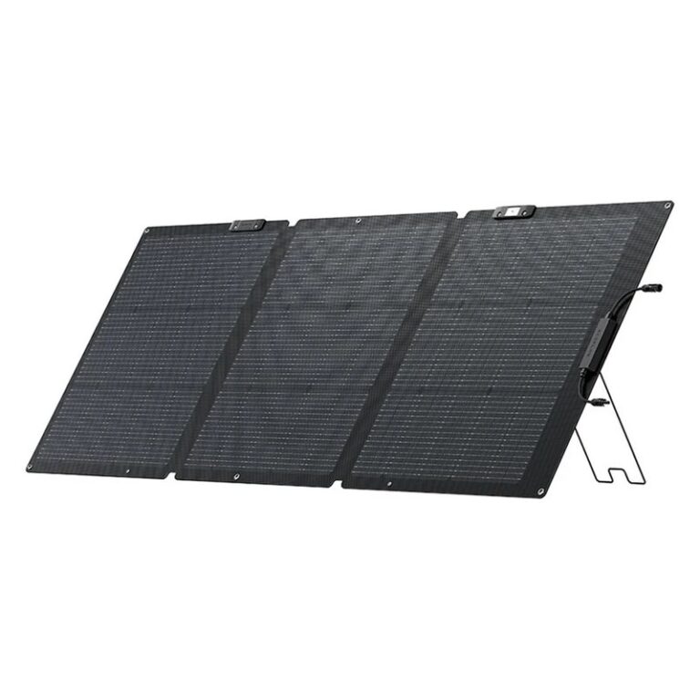 EcoFlow lichtgewicht zonnepaneel van 160 W, uitgevouwen op de standaard