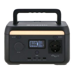 Mestic MPS-300 powerstation van 204,8 Wh, vooraanzicht met stopcontact en display
