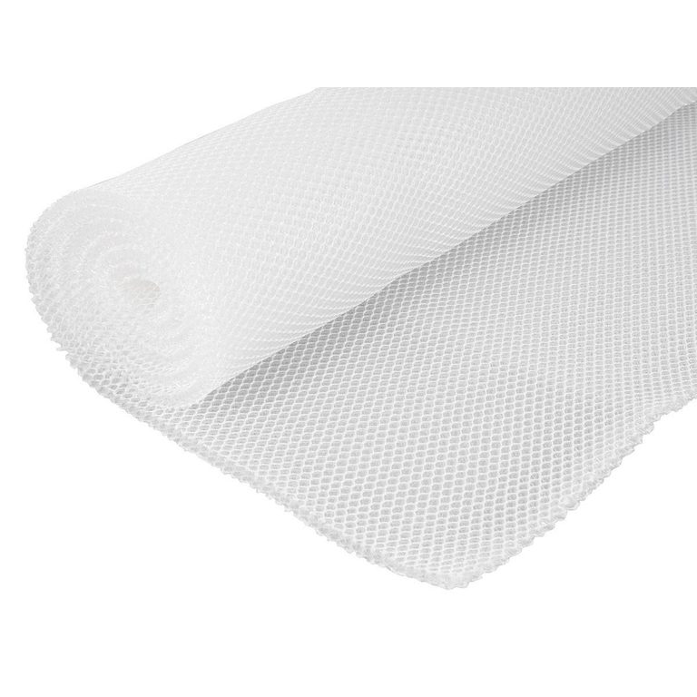 Opgerolde witte Happy Rhino anti-condens mat met open structuur voor onder het matras in de camper